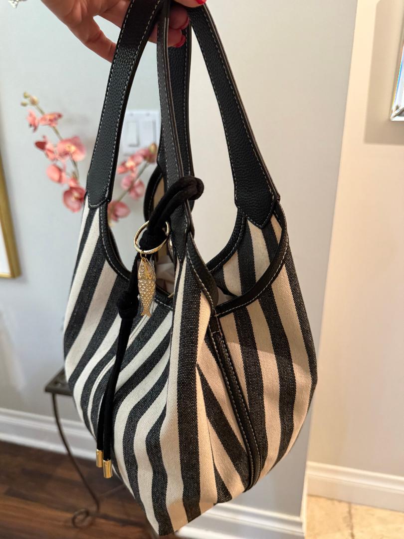 Trending Beaded Bags and Resort Collection - House of Harlow Black White Stripe Tote
