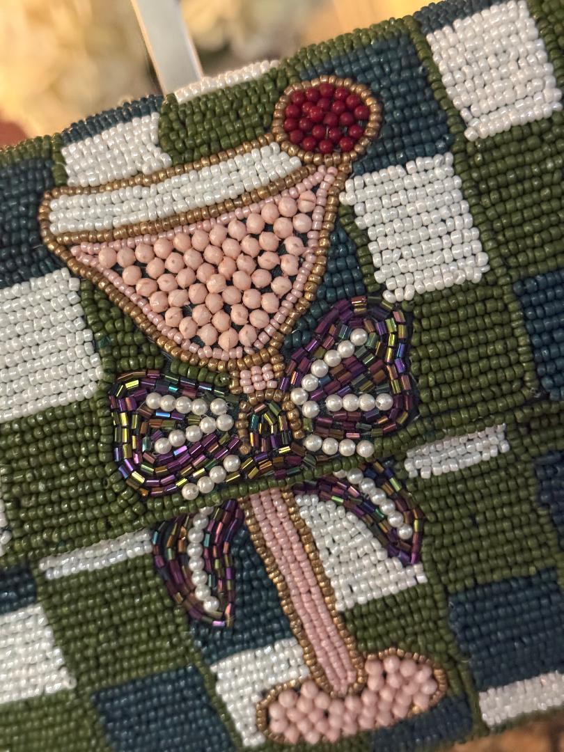Trending Beaded Bags and Resort Collection - Holiday Martini with Green Checkered Shoulder Bag