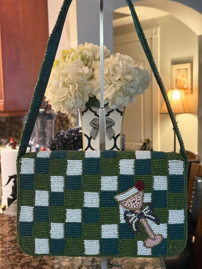 Trending Beaded Bags and Resort Collection - Holiday Martini with Green Checkered Shoulder Bag