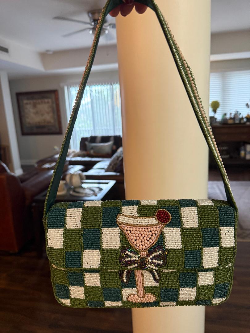 Trending Beaded Bags and Resort Collection - Holiday Martini with Green Checkered Shoulder Bag