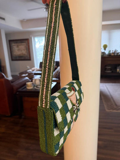 Trending Beaded Bags and Resort Collection - Holiday Martini with Green Checkered Shoulder Bag