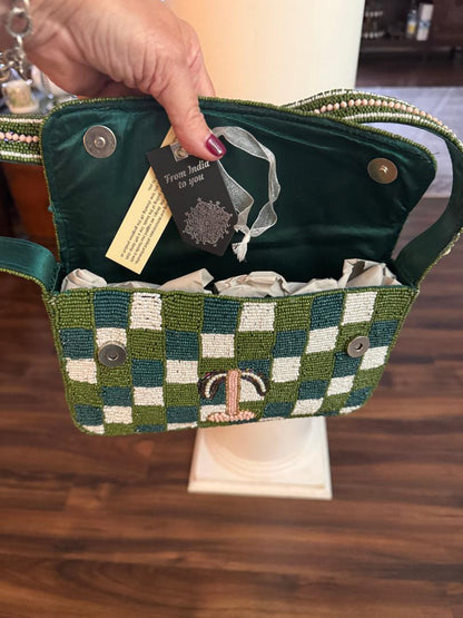 Trending Beaded Bags and Resort Collection - Holiday Martini with Green Checkered Shoulder Bag