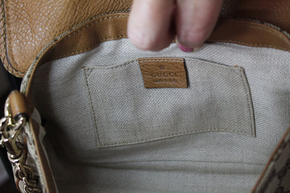 Pre-Owned Gucci GG Canvas Leather Flap Bag Brown with Tassel Gold/Silver Hardware | Authenticated | Good Condition