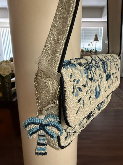 Trending Beaded Bags and Resort Collection - Navy Blue Palm Tree