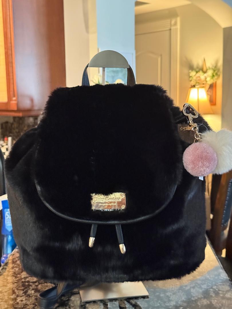 Trending Beaded Bags and Resort Collection - Juicy Couture Black Faux Fur Backpack
