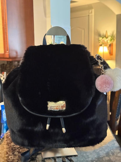Trending Beaded Bags and Resort Collection - Juicy Couture Black Faux Fur Backpack