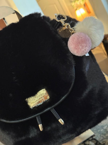Trending Beaded Bags and Resort Collection - Juicy Couture Black Faux Fur Backpack