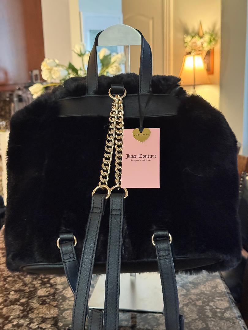 Trending Beaded Bags and Resort Collection - Juicy Couture Black Faux Fur Backpack
