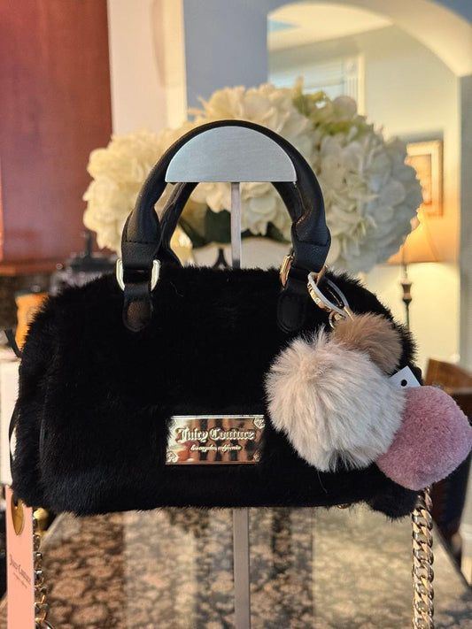 Trending Beaded Bags and Resort Collection - Juicy Couture Black Faux Fur Small Crossbody