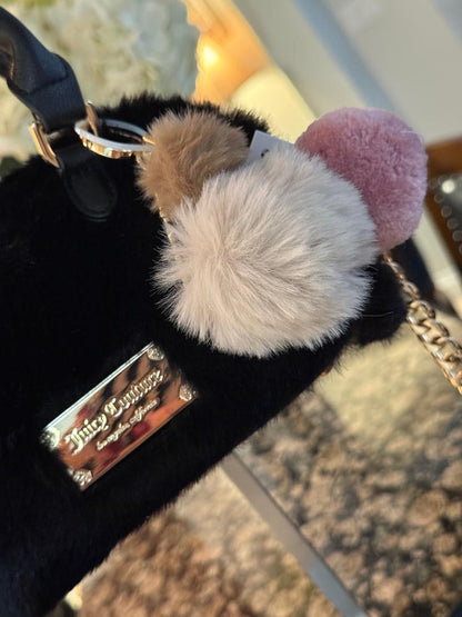 Trending Beaded Bags and Resort Collection - Juicy Couture Black Faux Fur Small Crossbody