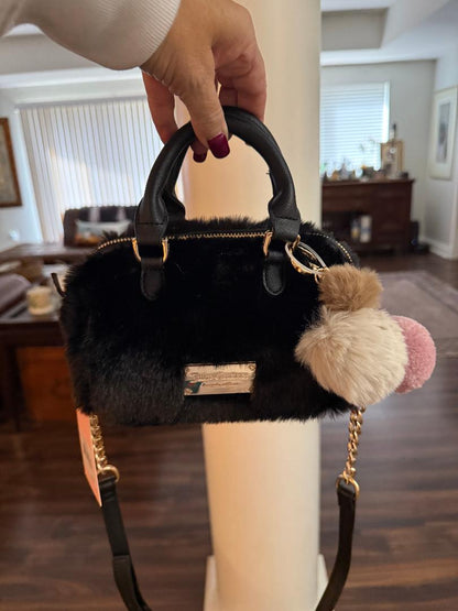 Trending Beaded Bags and Resort Collection - Juicy Couture Black Faux Fur Small Crossbody
