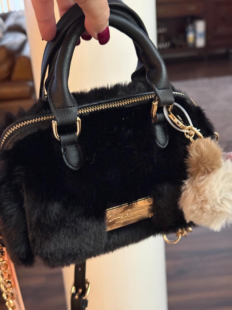 Trending Beaded Bags and Resort Collection - Juicy Couture Black Faux Fur Small Crossbody