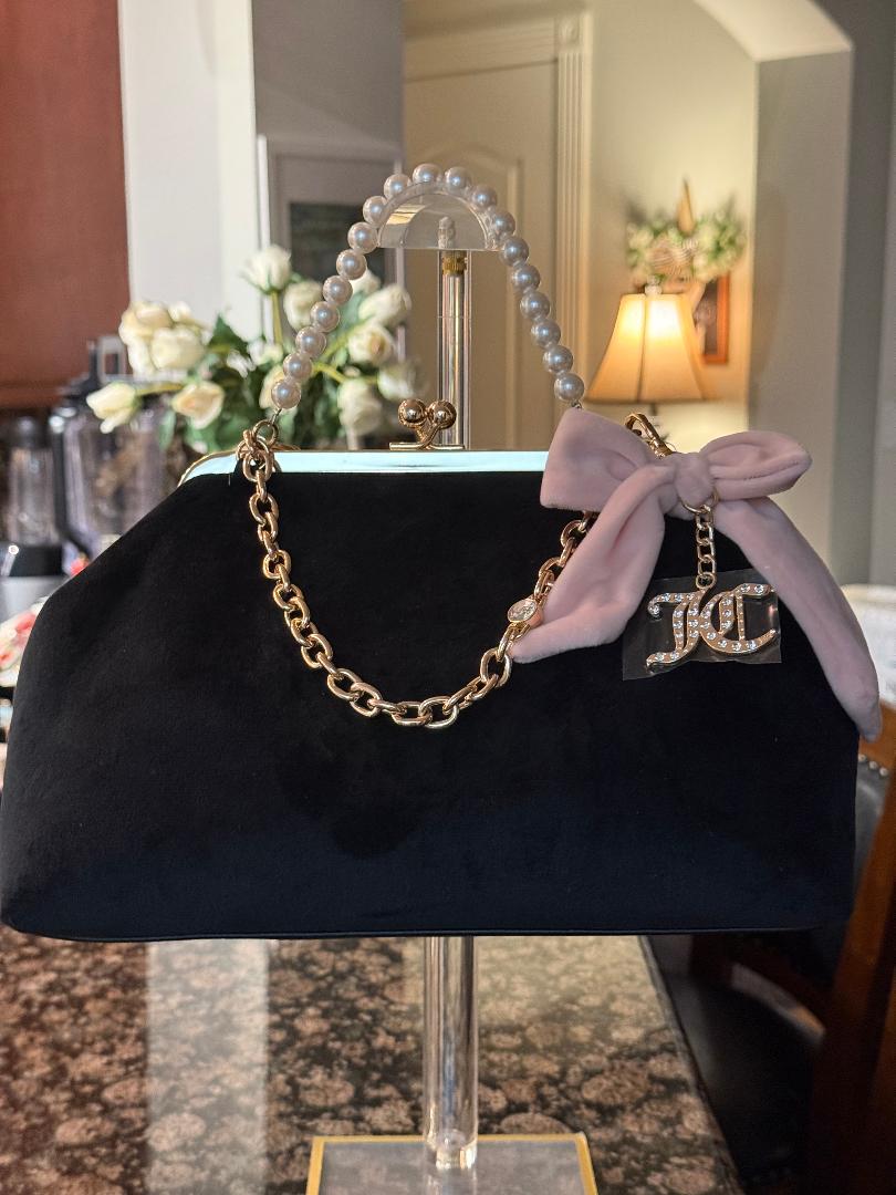 Trending Beaded Bags and Resort Collection - Juicy Couture Kiss Lock Black Velvet Frame Bag