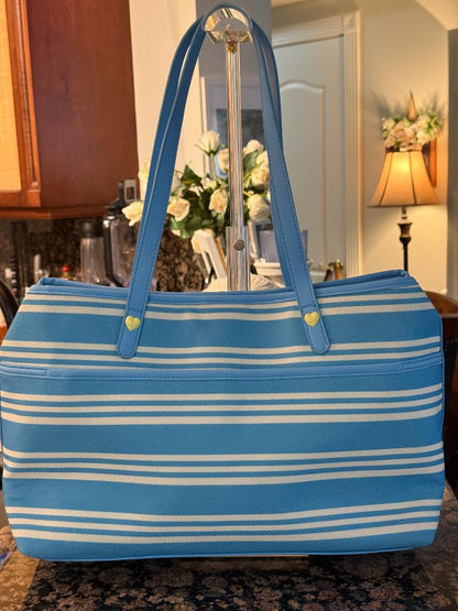 Trending Beaded Bags and Resort Collection - Juicy Couture Blue & Yellow Striped Tote