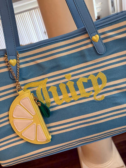 Trending Beaded Bags and Resort Collection - Juicy Couture Blue & Yellow Striped Tote