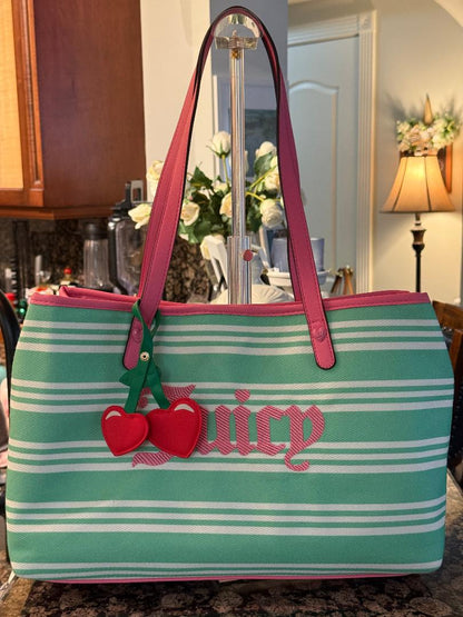 Trending Beaded Bags and Resort Collection - Juicy Couture Pink & Green Striped Tote