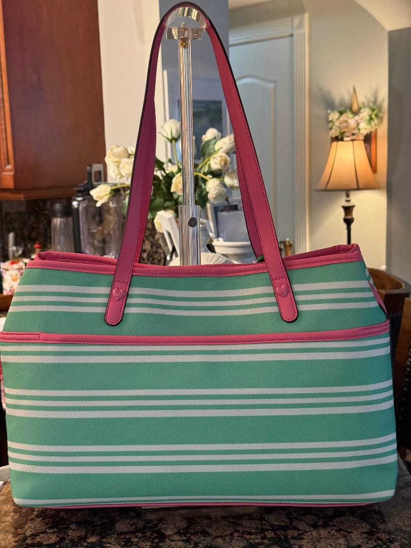 Trending Beaded Bags and Resort Collection - Juicy Couture Pink & Green Striped Tote