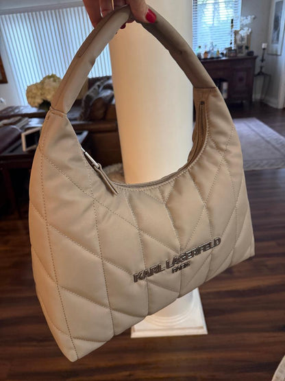 Trending Beaded Bags and Resort Collection - Karl Lagerfeld Paris Kaki Puffer Shopper Tote Bag