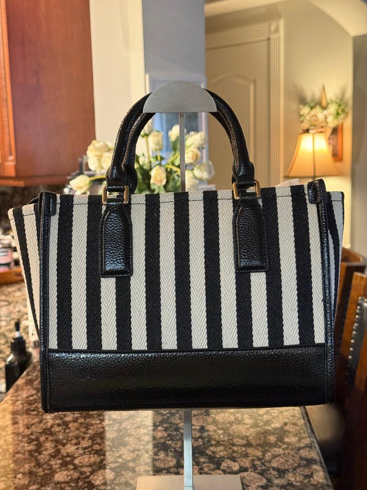 Trending Beaded Bags and Resort Collection - Kurt Geiger Canvas Black & White Stripes Tote Bag