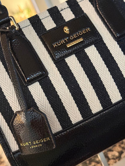 Trending Beaded Bags and Resort Collection - Kurt Geiger Canvas Black & White Stripes Tote Bag