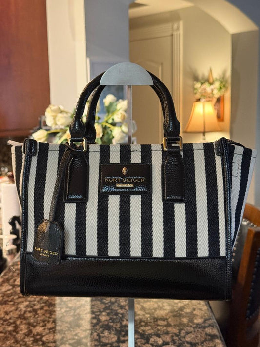 Trending Beaded Bags and Resort Collection - Kurt Geiger Canvas Black & White Stripes Tote Bag