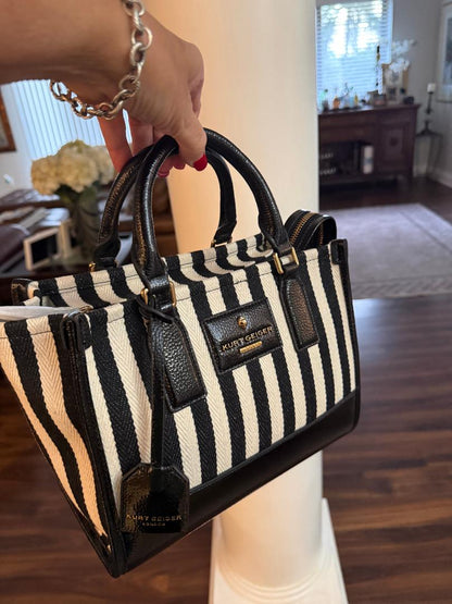Trending Beaded Bags and Resort Collection - Kurt Geiger Canvas Black & White Stripes Tote Bag