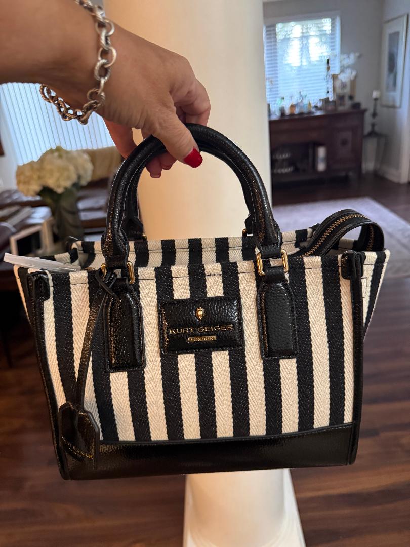 Trending Beaded Bags and Resort Collection - Kurt Geiger Canvas Black & White Stripes Tote Bag