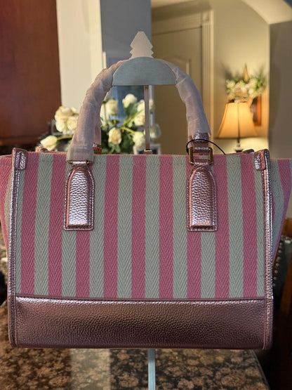 Trending Beaded Bags and Resort Collection - Kurt Geiger Canvas Pink and White Stripes Tote Bag