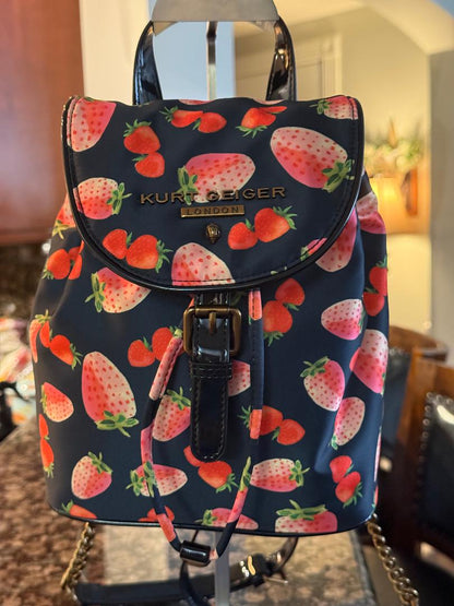 Trending Beaded Bags and Resort Collection | Kurt Geiger Strawberry Black Patent Leather Backpack