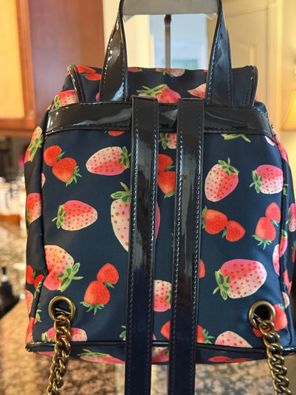 Trending Beaded Bags and Resort Collection | Kurt Geiger Strawberry Black Patent Leather Backpack