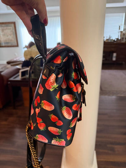 Trending Beaded Bags and Resort Collection | Kurt Geiger Strawberry Black Patent Leather Backpack