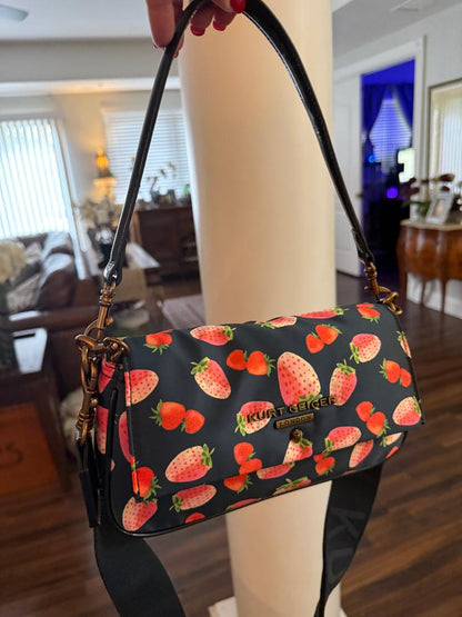 Trending Beaded Bags and Resort Collection | Kurt Geiger Strawberry Black Patent Leather Shoulder Bag with Crossbody Strap