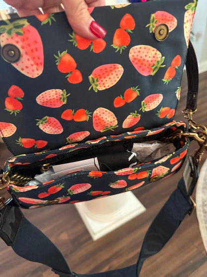 Trending Beaded Bags and Resort Collection | Kurt Geiger Strawberry Black Patent Leather Shoulder Bag with Crossbody Strap