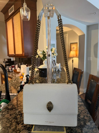 Trending Beaded Bags and Resort Collection - Kurt Geiger White Shoulder Bag with Gold Chain