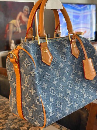Trending Beaded Bags and Resort Collection LV Denim Speedy Tote