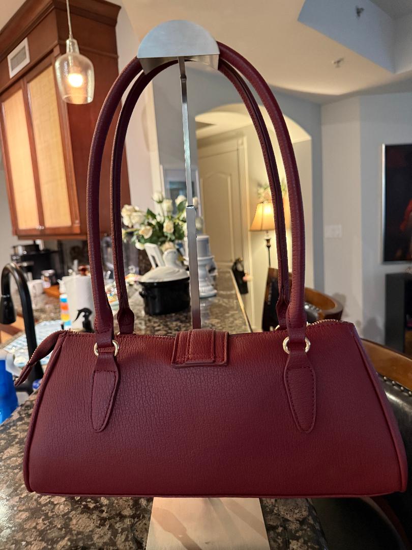 Trending Beaded Bags and Resort Collection - Laundry Burgundy Shoulder Bag with Gold Lock and accents