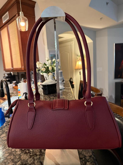 Trending Beaded Bags and Resort Collection - Laundry Burgundy Shoulder Bag with Gold Lock and accents