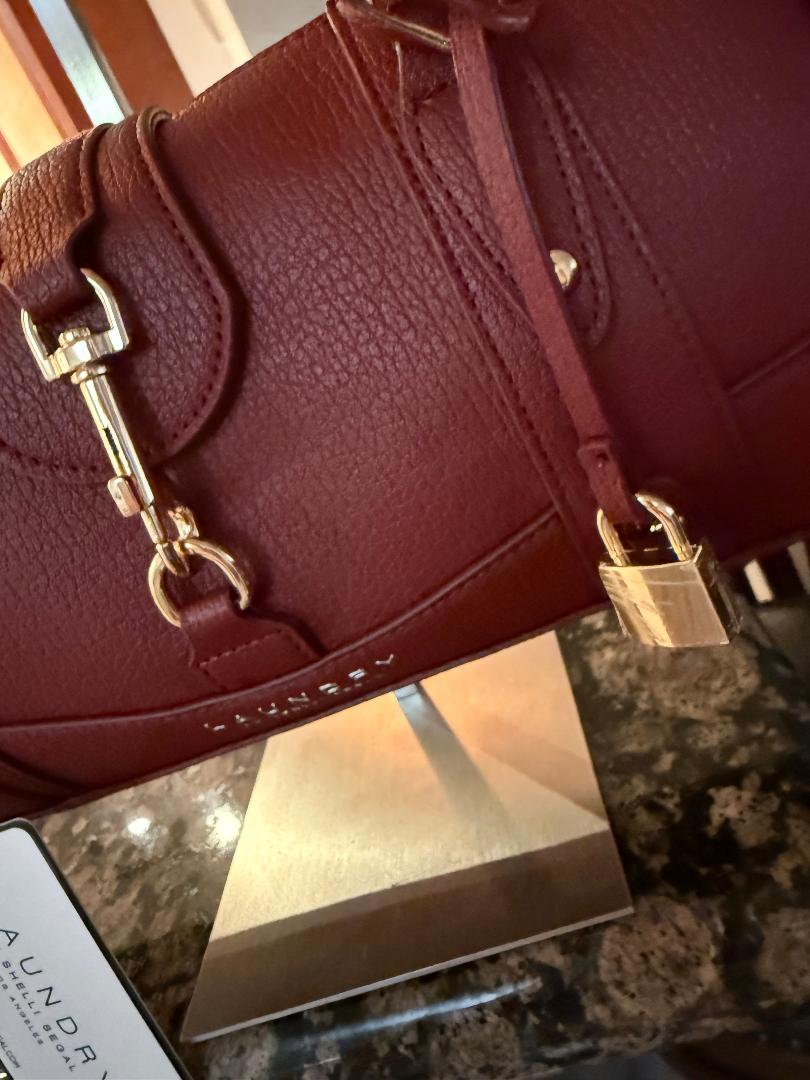 Trending Beaded Bags and Resort Collection - Laundry Burgundy Shoulder Bag with Gold Lock and accents