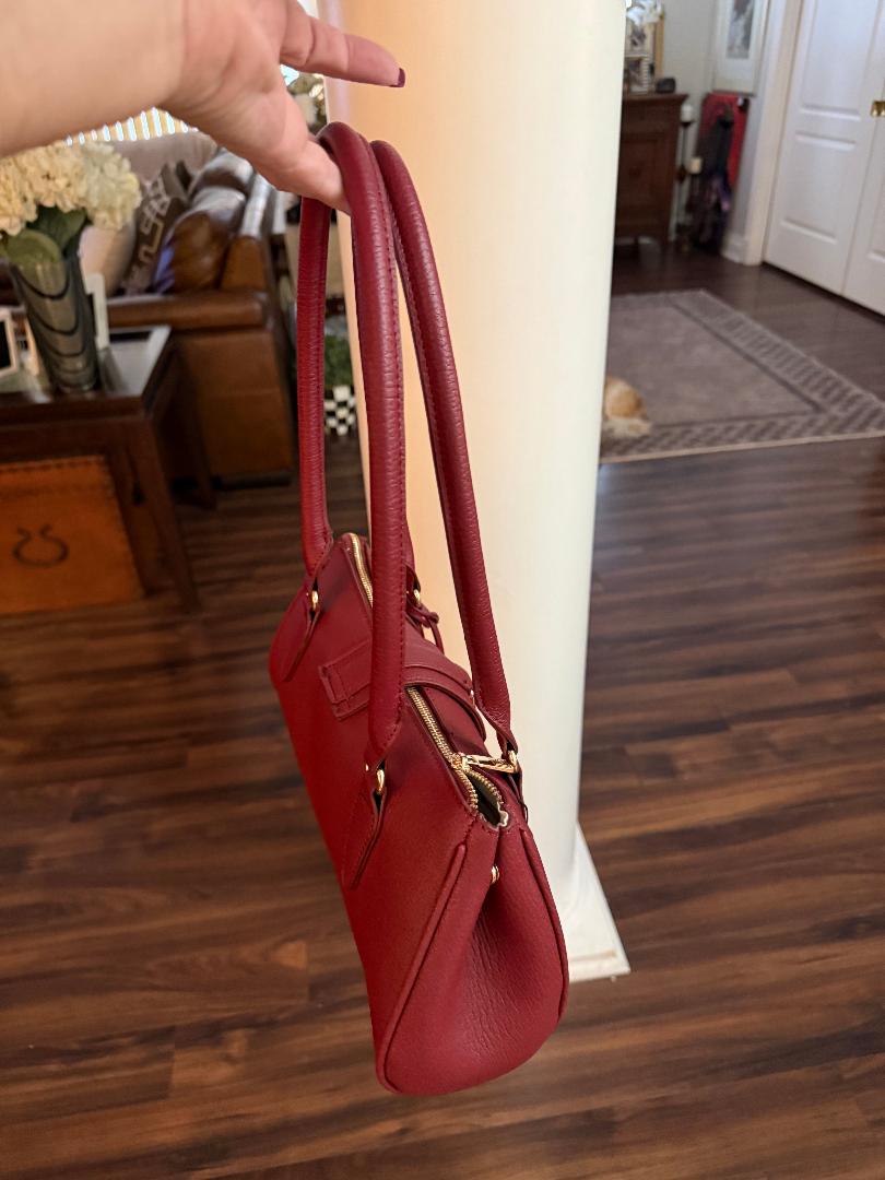 Trending Beaded Bags and Resort Collection - Laundry Burgundy Shoulder Bag with Gold Lock and accents