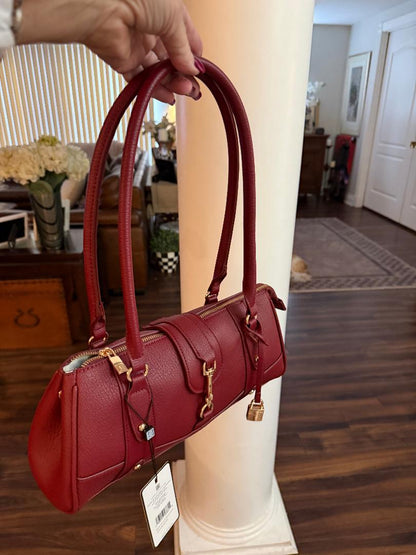 Trending Beaded Bags and Resort Collection - Laundry Burgundy Shoulder Bag with Gold Lock and accents