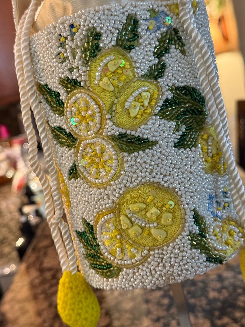 Trending Beaded Bags and Resort Collection - Beaded Lemon Small Bucket Tote