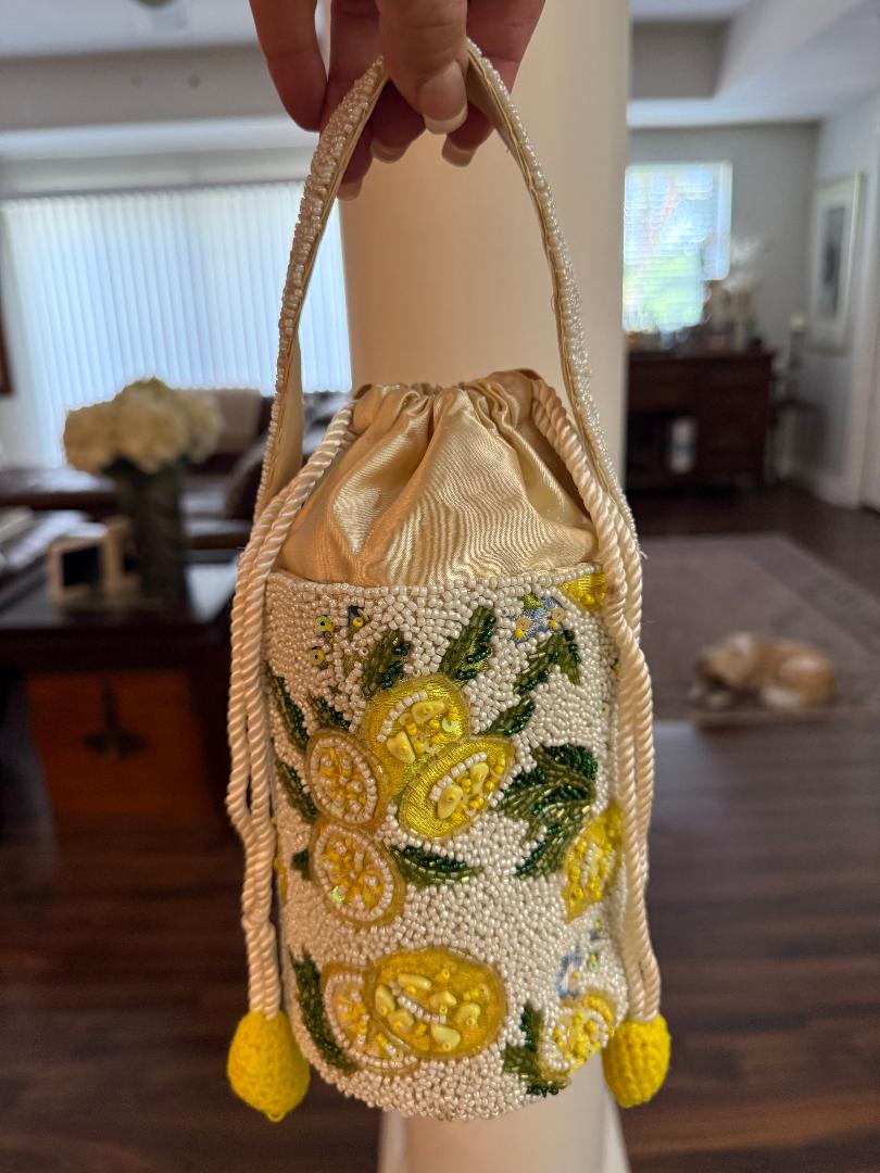 Trending Beaded Bags and Resort Collection - Beaded Lemon Small Bucket Tote