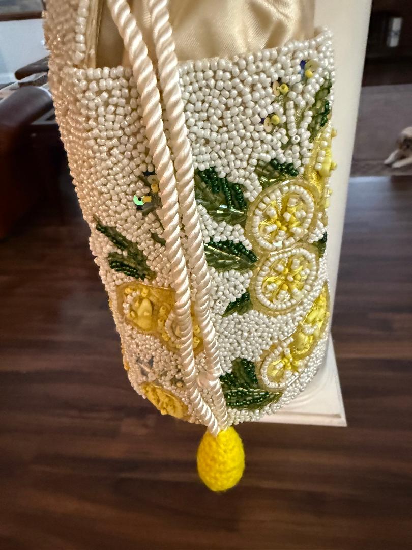 Trending Beaded Bags and Resort Collection - Beaded Lemon Small Bucket Tote