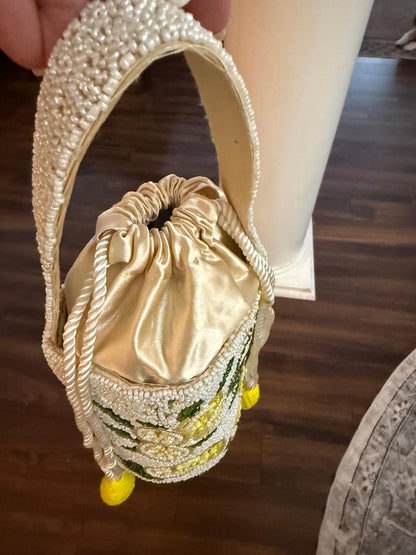 Trending Beaded Bags and Resort Collection - Beaded Lemon Small Bucket Tote