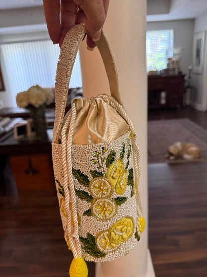 Trending Beaded Bags and Resort Collection - Beaded Lemon Small Bucket Tote