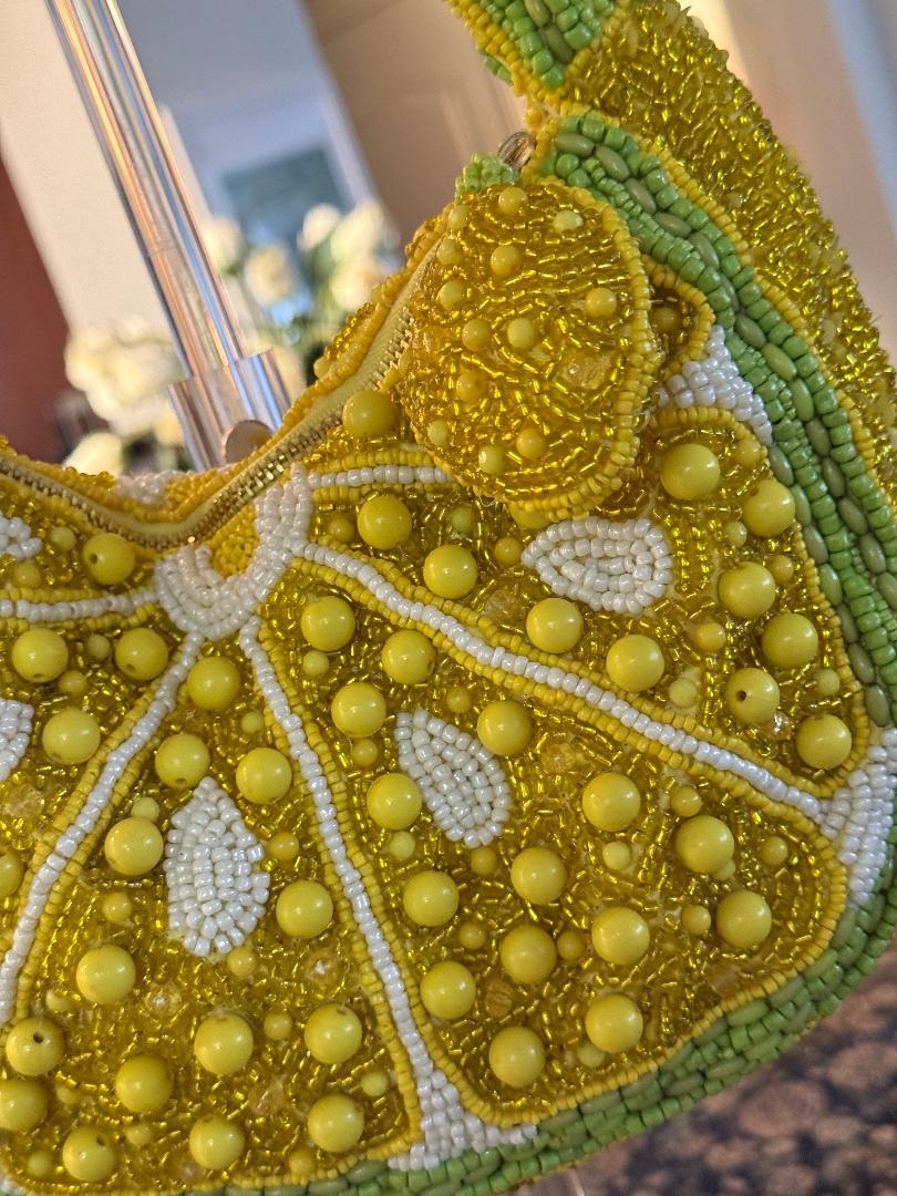 Trending Beaded Bags and Resort Collection - Lemon Slice Beaded Top Handle Clutch