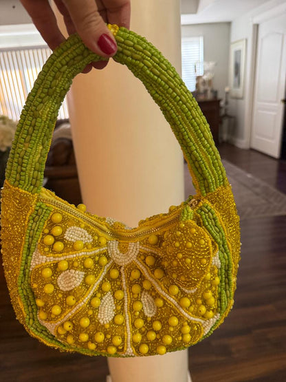 Trending Beaded Bags and Resort Collection - Lemon Slice Beaded Top Handle Clutch