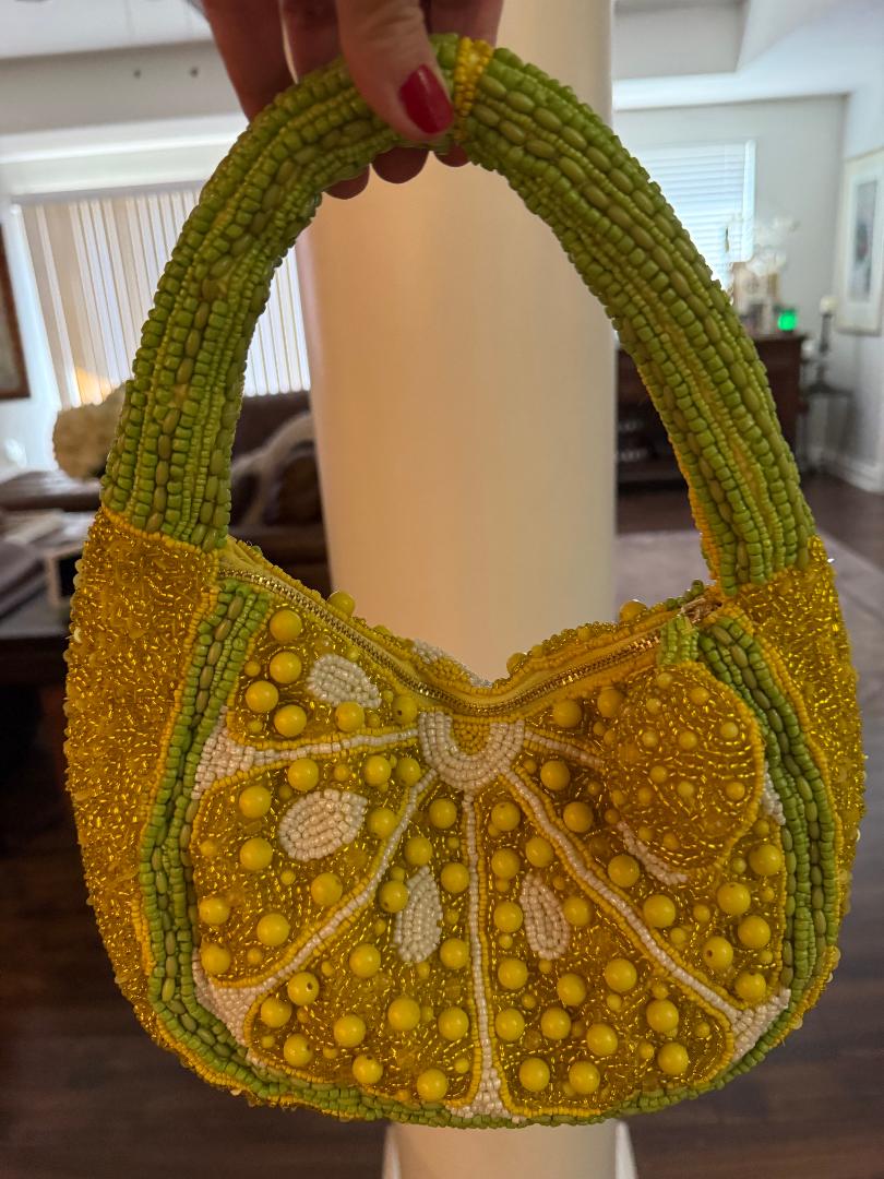 Trending Beaded Bags and Resort Collection - Lemon Slice Beaded Top Handle Clutch