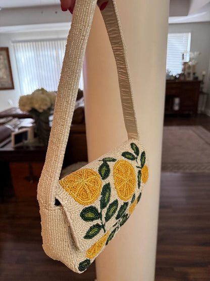 Trending Beaded Bags and Resort Collection - Lemon Beaded Shoulder Bag