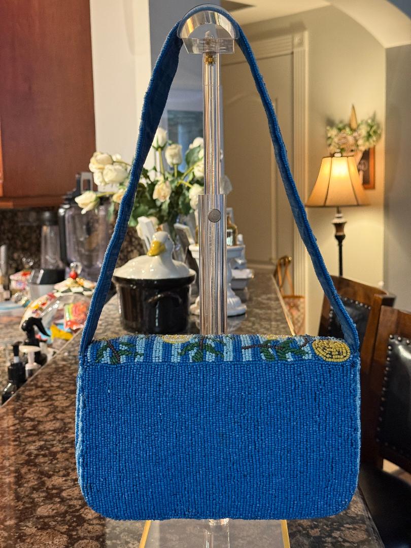 Trending Beaded Bags and Resort Collection - Lemons Blue & White Beaded Shoulder Bag